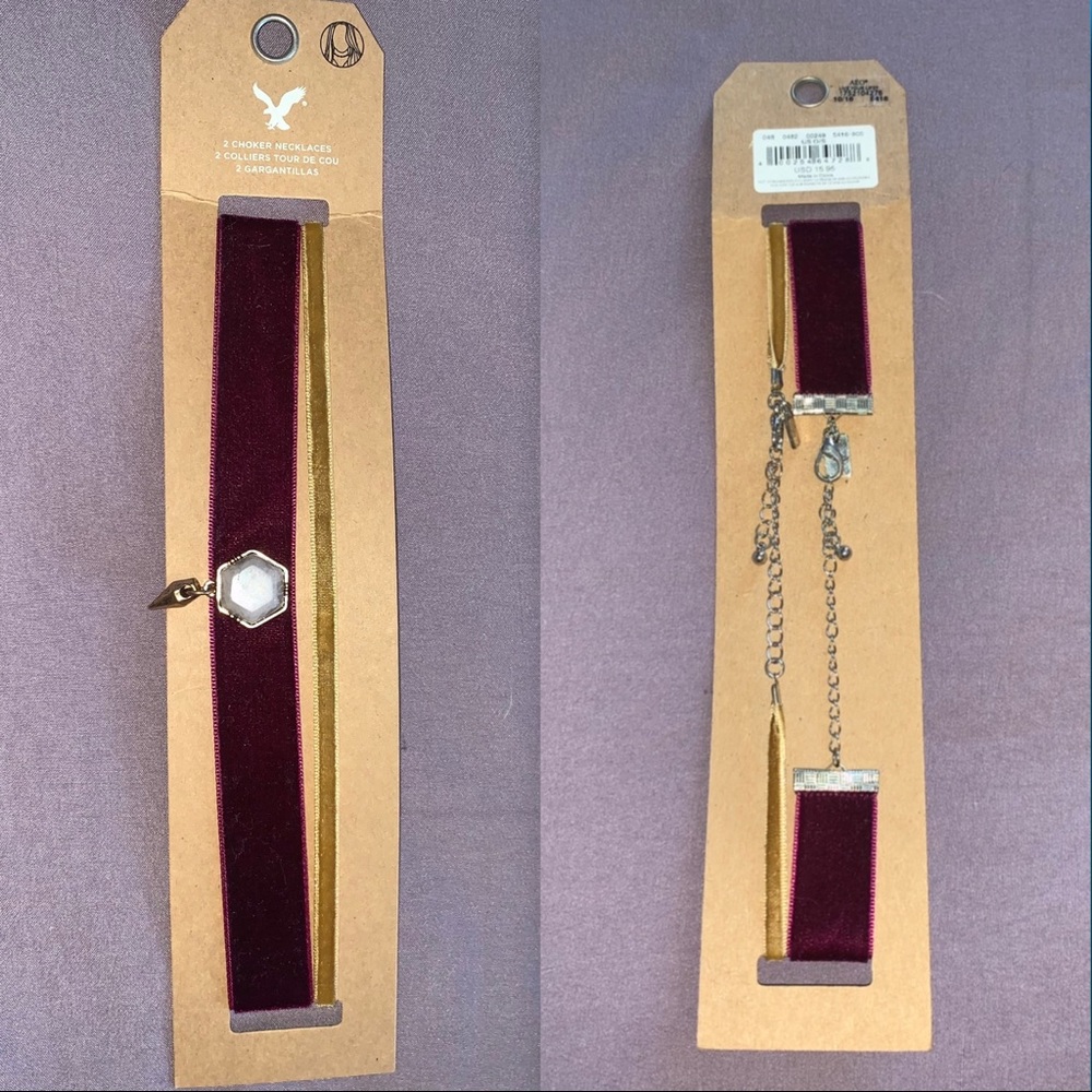 American Eagle Burgundy/Gold Velvet Choker set